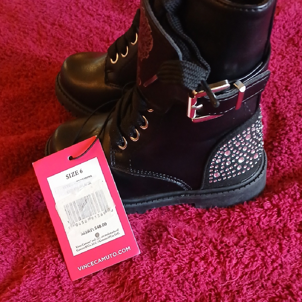Vince Camuto Black Leather Boots with Stud Accents - Picture 3 of 4